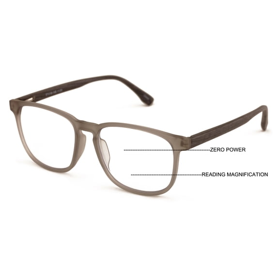 Large Men Wood Grain Printed Temple Progressive Bifocal Reading Glasses - No Line Clear on Top Bifocals Reader 148MM Wide +2.00