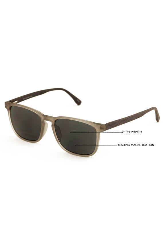 Large Men Wood Grain Printed Temple Progressive Bifocal Reading SunGlasses - No Line Clear on Top Tinted Reader 148MM Wide +2.00