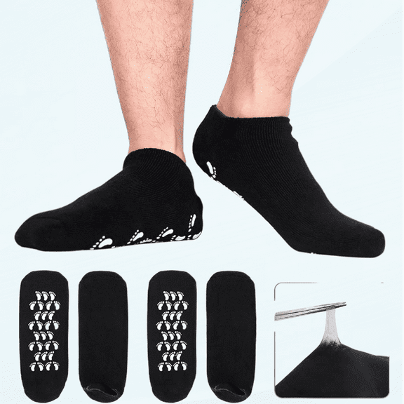 Large Men's Moisturizing Gel Socks Men's Feet Care Ultimate Treatment for Dry Cracked Rough Skin on Feet Pack of 2 Pairs Black US Men 10-15