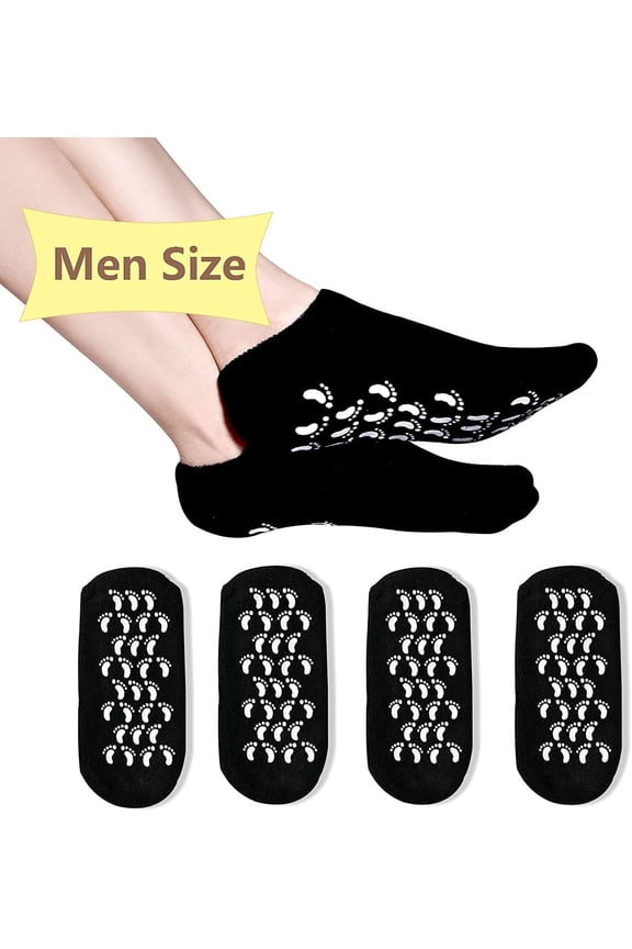 Large Men's Moisturizing Gel Socks Men's Feet Care Ultimate Treatment for Dry Cracked Rough Skin on Feet Pack of 2 Pairs Black US Men 10-15