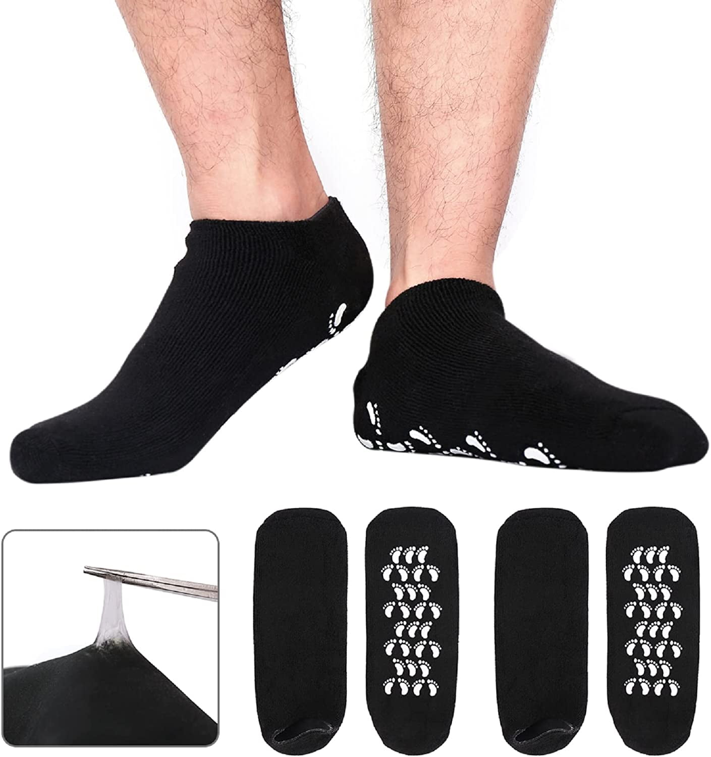TOCOLES Large Men's Moisturizing Gel Socks Men's Feet Care Ultimate Treatment for Dry Cracked Rough Skin on Feet Pack of 2 Pairs Black US Men 10-15