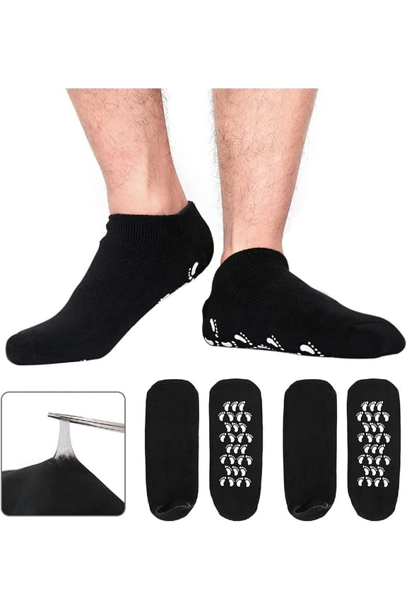 Large Men's Moisturizing Gel Socks Men's Feet Care Ultimate Treatment for Dry Cracked Rough Skin on Feet Pack of 2 Pairs Black US Men 10-15