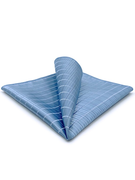 Large Mens Pocket Square Blue Azure Checkered for Suit Silk