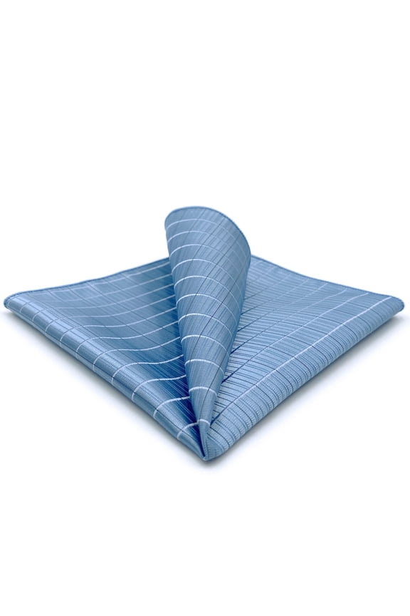 Large Mens Pocket Square Blue Azure Checkered for Suit Silk