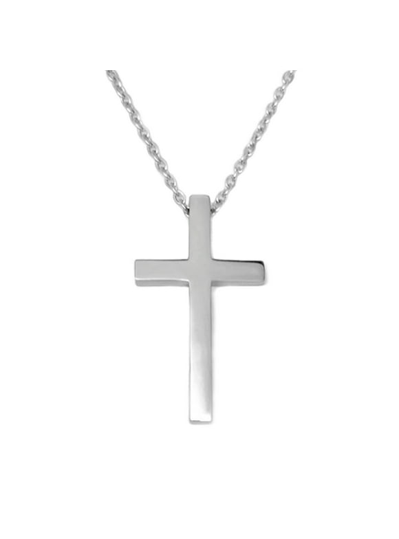 Large Mens Simple Stainless Steel Silver Cross Necklace on 3mm Steel Chain