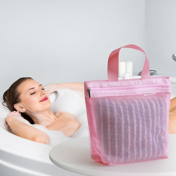 Large Mesh Bathroom Shower Caddy, Mesh Beach Pool Bag, Portable Handbag Mesh Storage Hollowed-out Bath Washing Cloth Control Travel Swimming Portable Makeup Beach