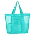 thumbnail image 1 of Large Mesh Beach Bag with 9 Pockets - Sandproof & Waterproof Tote for Beach Toys & Essentials - Includes Dedicated Phone Pocket - for Family Vacations & Pool Days (Black/Green), 1 of 5