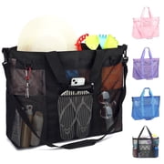 Extra Large Mesh Beach Bag for Women/Girls, Packable Sandproof Beach Tote with Zipper Closure, Toys Pool Bag for Family Beach Trip, Vacation Essentials,Black
