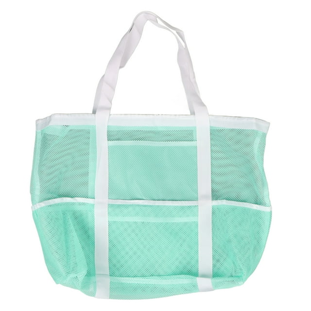Large Mesh Beach Bag Hollow Mesh Reinforced Trim Foldable Mint Green