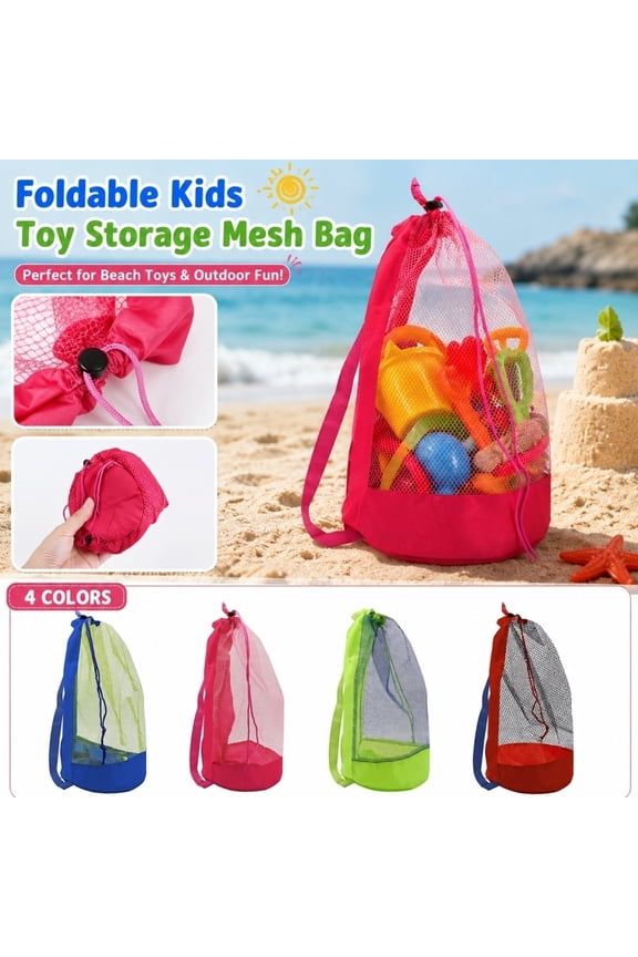 Large Mesh Beach Bag Tote, Durable Sand-Free Drawstring Beach Backpack, Water-Resistant Swim Pool Toy Storage Bag for Balls & Accessories, Toys Not Included (Blue)