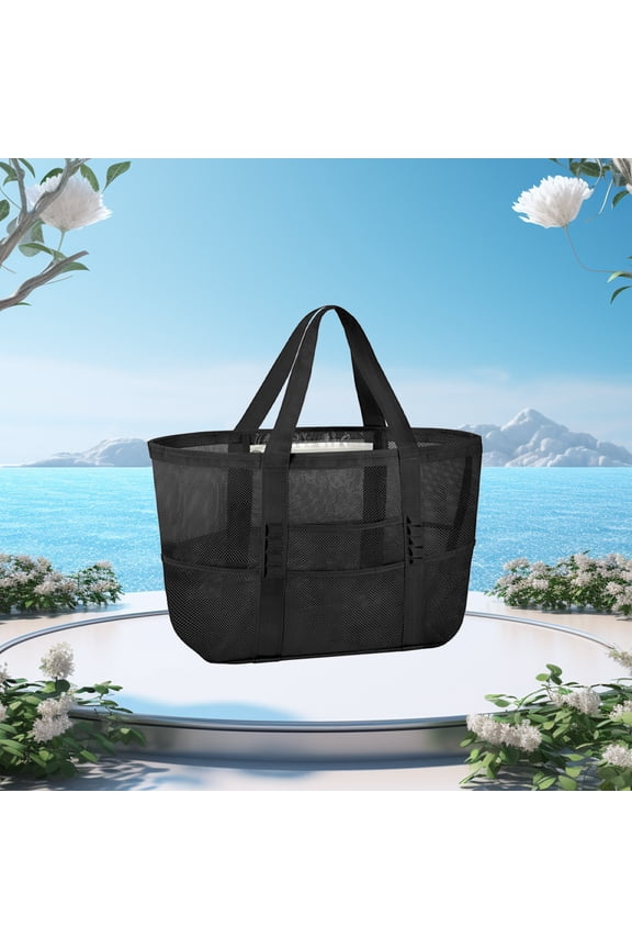 Large Mesh Beach Bag Tote Sandproof Nylon Pool and Beach Vacation Bag for Women