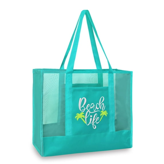 Large Mesh Beach Bags With Pockets & Zipper, Lightweight Beach Tote for Poolside, Trip/swim