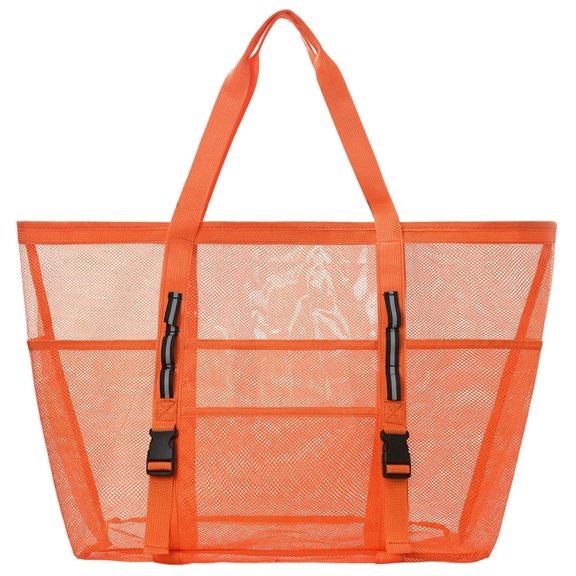 Large Mesh Beach Tote Bag Waterproof Sandproof, Zippered Pool Bag for Towels Toys Snacks, Family Vacation Travel Essentials Summer Accessory Carryall with Pockets 26x15.7 Inch