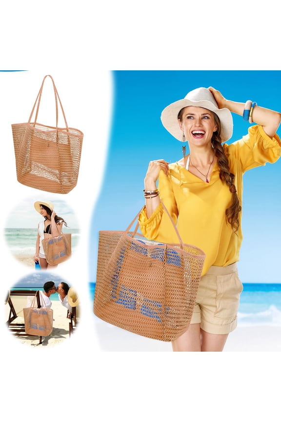 Large Mesh Beach Tote Bag for Women - Sandproof Travel Pool Bag with Inner Pocket, Lightweight Shoulder Handbag for Swimming, Vacation, Cruise Essentials | Summer Outdoor Picnic & Camping Accessories