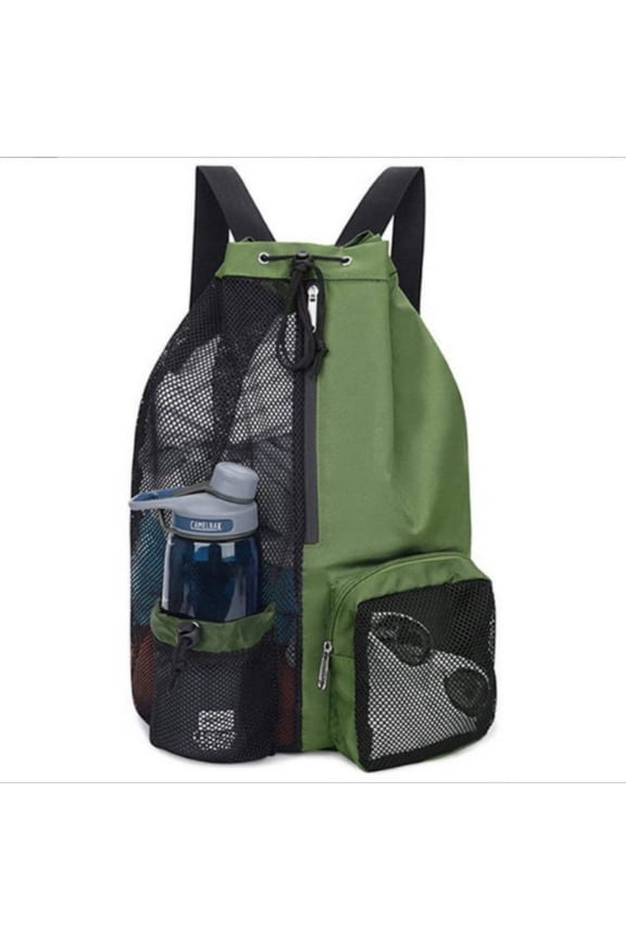 Large Mesh Drawstring Bag Heavy Duty Drawstring Backpack Black Mesh Bags Sports Nylon Cinch Sack Multi Functional Mesh Equipment Bag for Swimming, Beach, Diving, Travel, Gym, Camping, Training,  Green