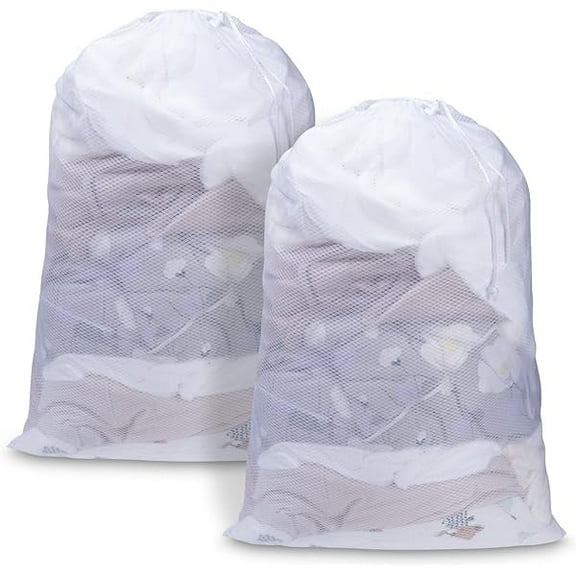 Large Mesh Laundry Bag, 2436inch Heavy Duty Mesh Laundry Bags Drawstring Lockable, Laundry Hamper Liner, Machine Washable, for Travel,Storage, Sports Factories, Dorms, White 2pcs
