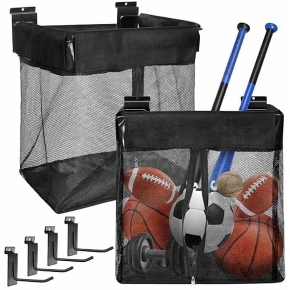 Large Mesh Slatwall Baskets 2 Sets, 16x16x12 Inch Slat Wall Mesh Baskets with 4 Hooks, 48L Mounted Hanging Slatwall Basket for Shop Garage Gym Toy Display Storage Panel Accessories$$Furniture