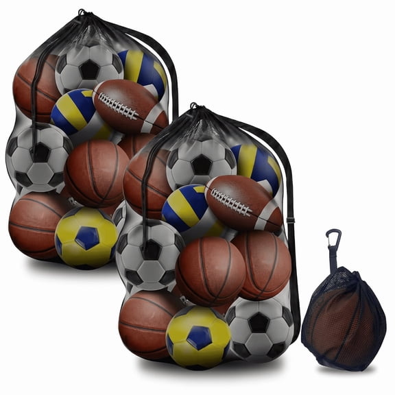 Large Mesh Sports Ball Bag Adjustable Shoulder Strap, Multi-Purpose Team Storage for Balls & Swim Accessories