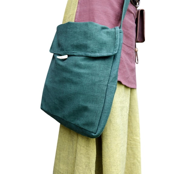Large Messenger Bag in Green | Cotton by Medieval Collectibles