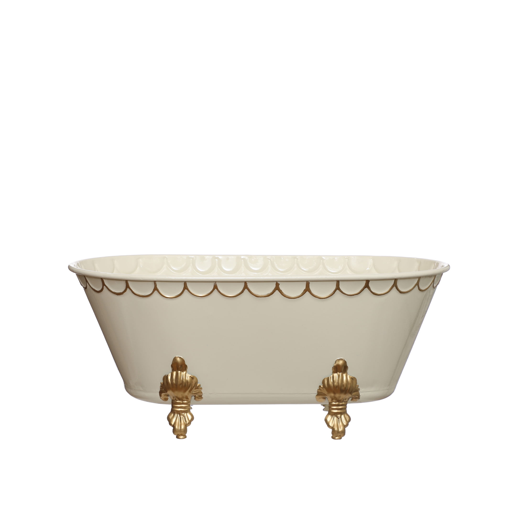 Large White and Gold Metal Bathtub Container