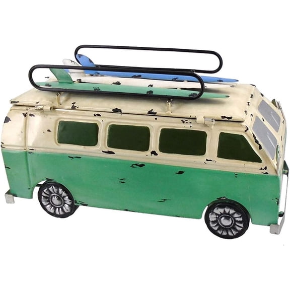 Large Metal Beach Bus with Surfboards on The Roof Rack