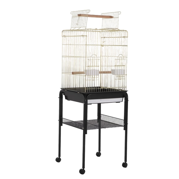 Large Metal Bird Cage with Stand, Open Top, Removable Tray, Perches & Food Bowls, Easy to Clean, Spacious Indoor Cage for Parakeets, Cockatiels & Lovebirds