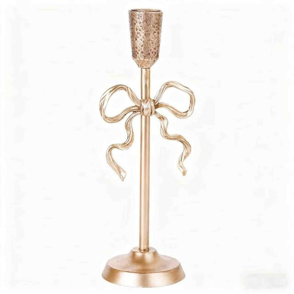 Large Metal Candle Holder With Bow Design For Tabletop Decoration Dining Centerpiece Romantic Ambiance Home Decor 11.02 Inches Height