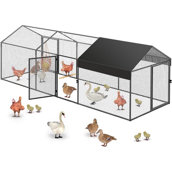 120"Lx40"Wx40"H,Metal Chicken Coop with Waterproof Anti-UV Cover & Swing, Fits 50 Birds, Outdoor Poultry House