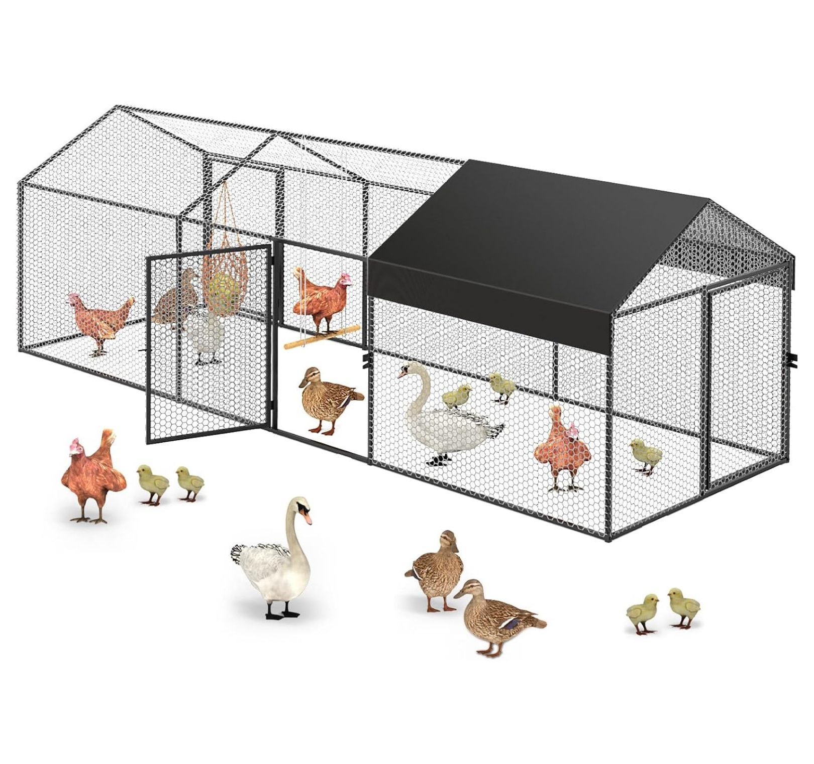 Large Metal Chicken Coop 120"×40"×40" Heavy Duty Chicken Run Hen House