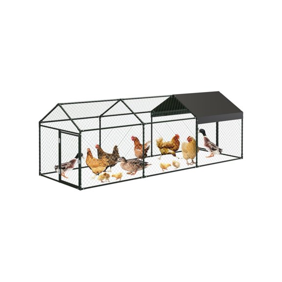 Large Metal Chicken Coop, 120" x 40" x 40" Chicken Run with Cover, Outdoor Walk in Poultry Cage, Metal Chicken Coop for Yard Farm Duck Rabbit Hen