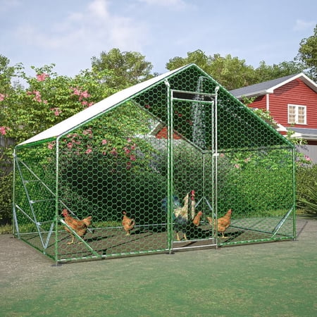 Large Metal Chicken Coop 6.6x9.8x6.6 ft Chicken Cage Hen House Poultry Rabbit Hutch Enclosuse with Waterproof Cover