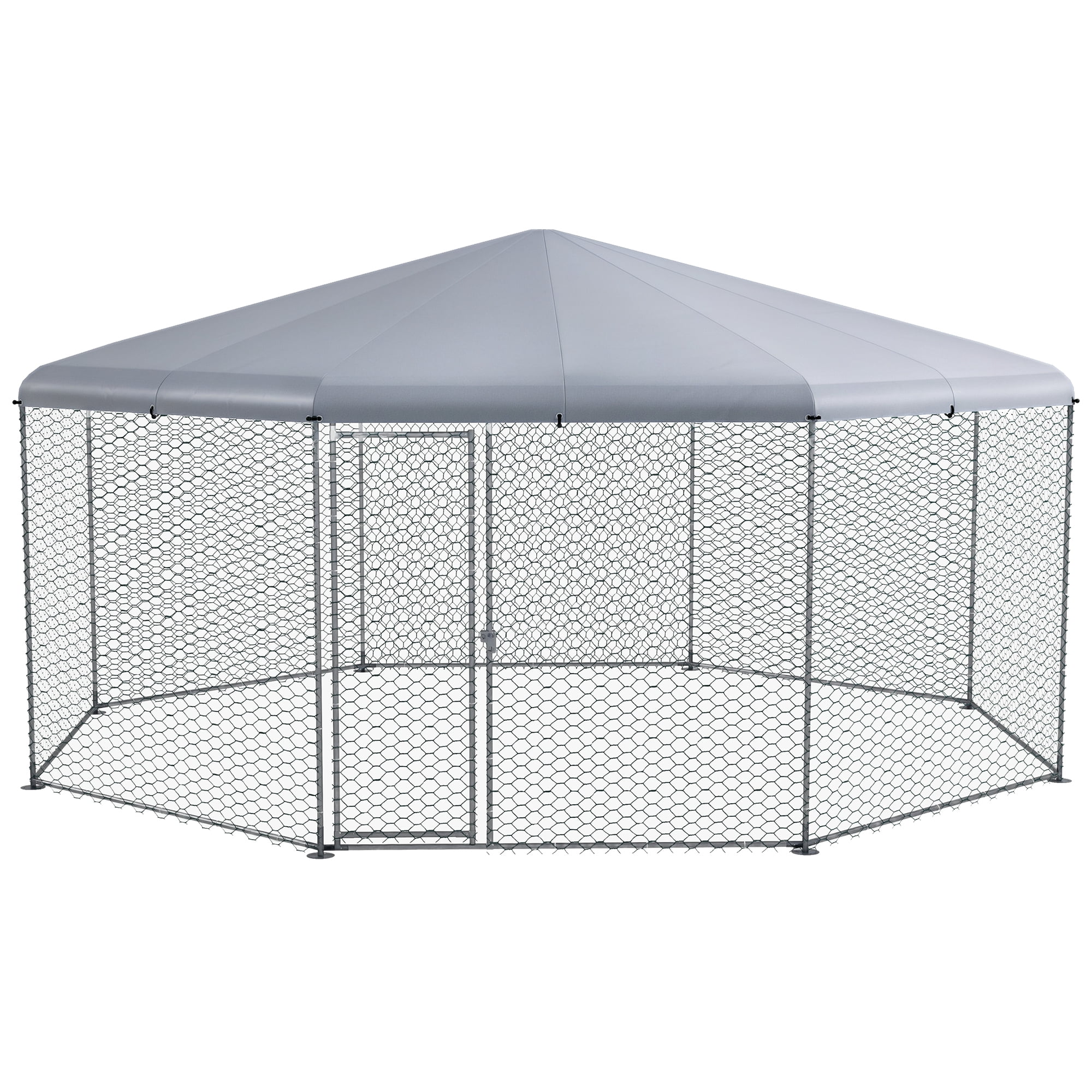 Large Metal Chicken Coop Chicken Run for Chicken, Ducks and Rabbits with Waterproof and Anti-UV Cover, Walk-in Poultry Cage Hen House for Outdoor and Yard Farm Use, 17' x 15.7' x 9'