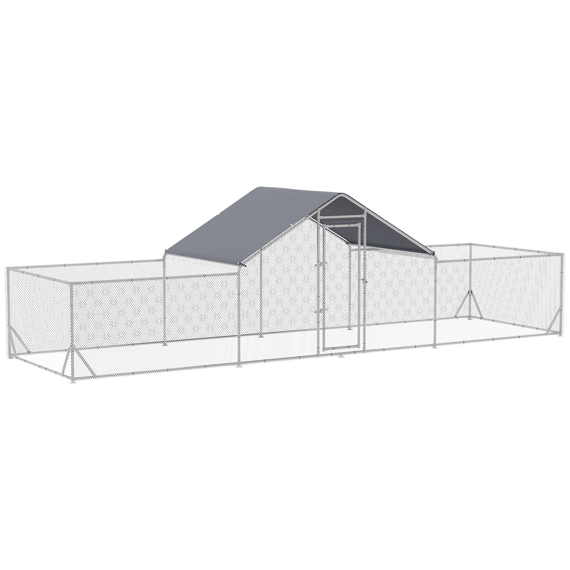 Large Metal Chicken Coop Chicken Run for Chicken, Ducks and Rabbits with Waterproof and Anti-UV Cover, Walk-in Poultry Cage Hen House for Outdoor and Yard Farm Use, 23' x 6.6' x 6.4'