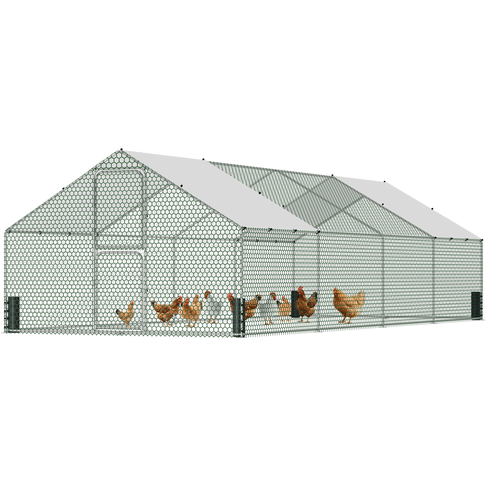 Large Metal Chicken Coop, Chicken Run with Feeding Door, Security Lock ...