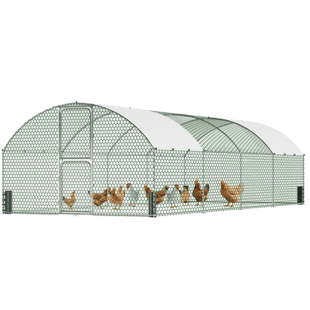 Large Metal Chicken Coop, Chicken Run with Feeding Door, Security Lock and Cover, Outdoor Walk-in Duck/Rabbit Cage Poultry Pen for Backyard, Farm, Yard