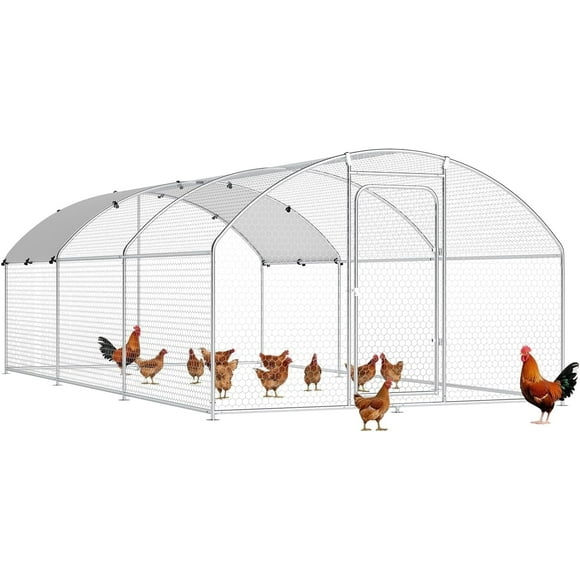 TIME RAY Large Metal Chicken Coop, Chicken Run Poultry Cage Hen with Water-Resident and Anti-UV Cover for Duck Rabbit House Outdoor Walk-in Chicken Pen for Yard, Dome Roof(10’ W x 19.7’ L x 6.4’ H)