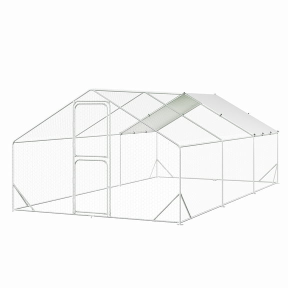 Large Metal Chicken Coop Heavy Duty Walk-In Poultry Cage with Waterproof & Anti-UV Cover for Yard Outdoor Duck Rabbit 6.6ft Height