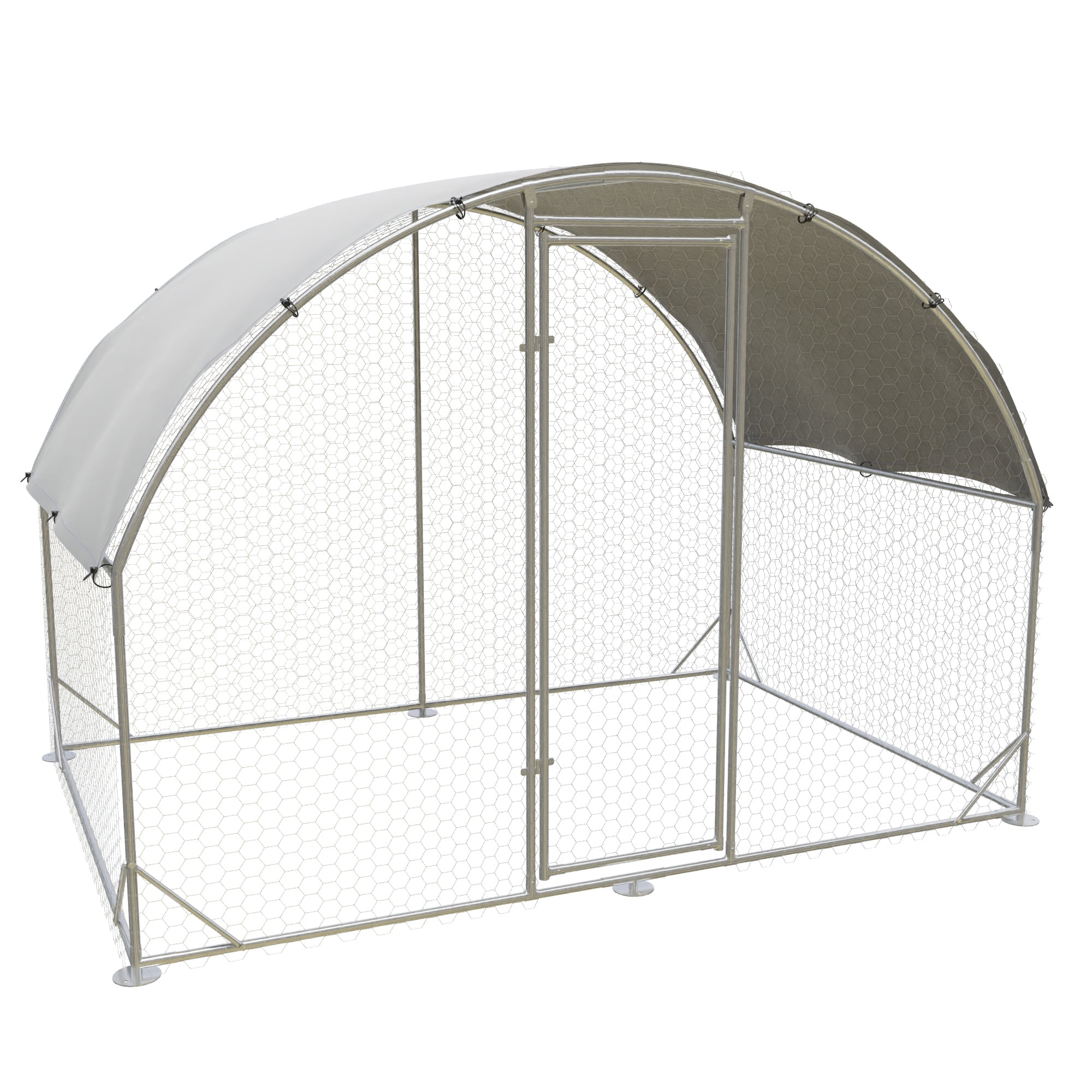 Large Silver Metal Chicken Coop with Waterproof Cover