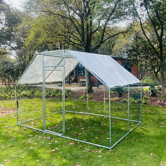 Large Metal Chicken Coop Outdoor Walk-in Chicken Run Poultry Cage Pen W/ Water & UV Proof Cover For Backyard Farm for Hens, Ducks, Rabbits, or Small Animals 10'×6.6'×6.6'