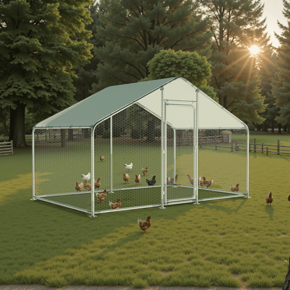 Large Metal Chicken Coop Outdoor Walk-in Chicken Run Poultry Cage Pen W/ Water & UV Proof Cover For Backyard Farm for Hens, Ducks, Rabbits, or Small Animals 10'×6.6'×6.6', Spire Top