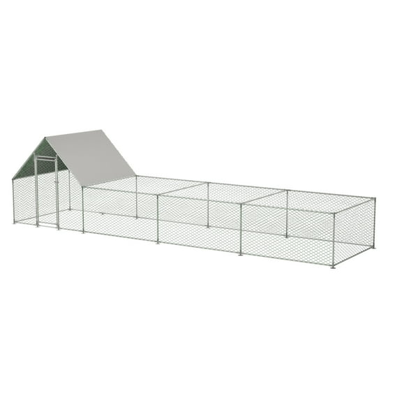 Large Metal Chicken Coop Run Backyard Hen House Poultry Habitat Cage Walk in Chicken Run with Waterproof & Anti-UV Cover, Outdoor Cage Peak Hen House for Yard Farm, 313.03x80.67x80 in.