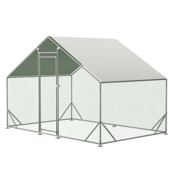 Large Metal Chicken Coop Run Backyard Hen House Poultry Habitat Cage Walk in Chicken Run with Waterproof & Anti-UV Cover, Outdoor Cage Peak Hen House for Yard Farm, 120x79.2x79 in.