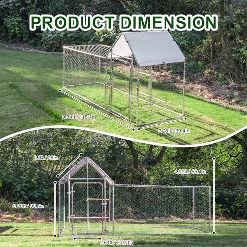 Large Metal Chicken Coop Run, Outdoor Walkin Poultry Cage with Spire
