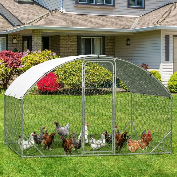 Large Metal Chicken Coop Run for Poultry with Roof Cover,Chicken Pens Dome Coop with Upgrade Tri-Supporting,Outdoor Walk-in Cage Peak Hen House for Yard Farm