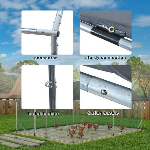 Large Metal Chicken Coop with Run, Walkin Chicken Coop for Yard with