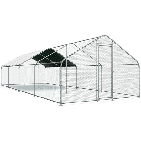 Large Metal Chicken Coop Run with Waterproof Cover - 10'L x 25.5'W x 6.56'