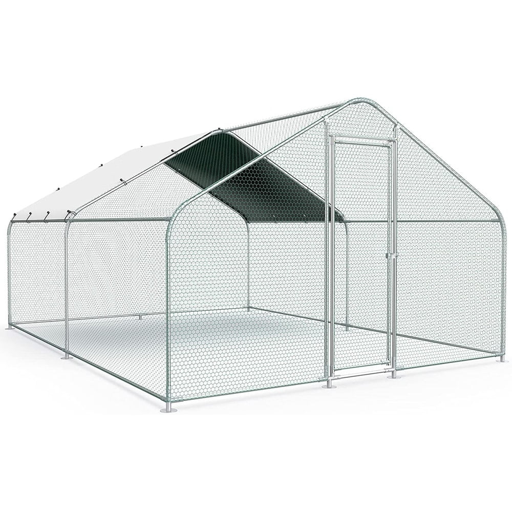 Large Galvanized Metal Chicken Coop with Waterproof Cover
