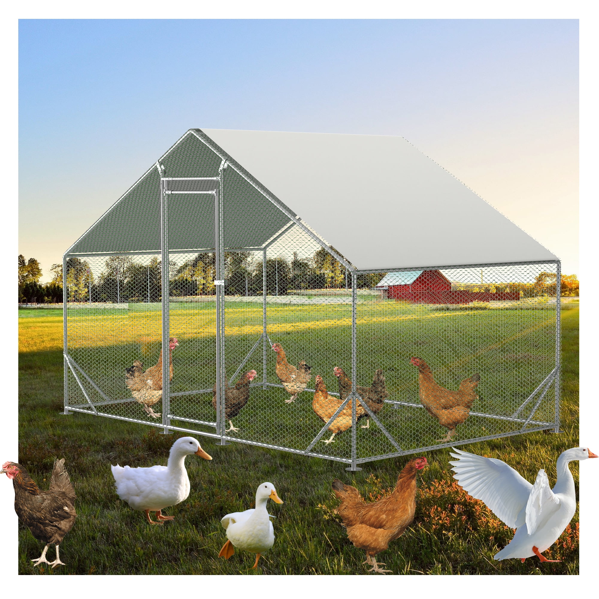 Premium Large Metal Chicken Coop with Waterproof Cover