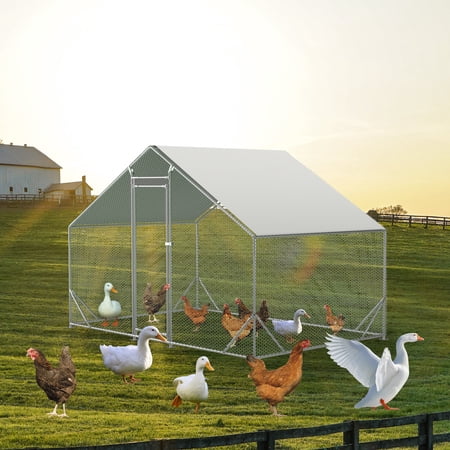 Thanaddo Large Metal Chicken Coop with Spire Roof, Waterproof & UV Cover for Backyard Farm (10' L x 6.6' W x 6.56' H)