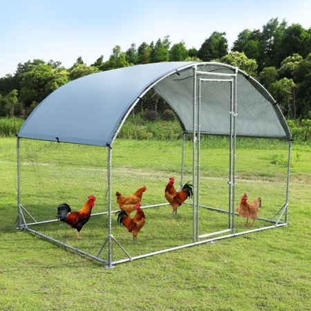 Large Metal Chicken Coop Upgrade Tri-Supporting Wire Mesh Run,Pen with Water-Resident and Anti-UV Cover,Duck Rabbit Bird Outdoor House,9.2'W x 6.2'L x 6.5'H